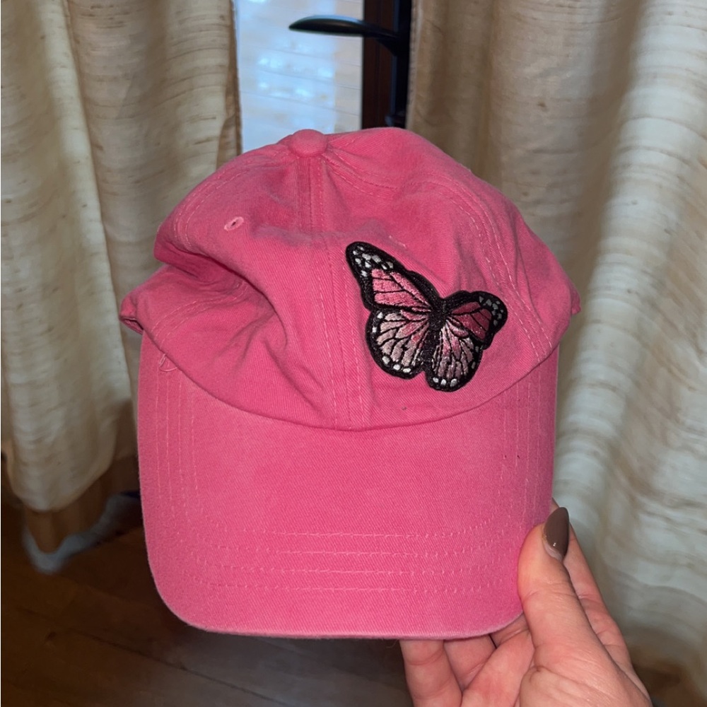Pink Baseball Cap with a Butterfly Decal